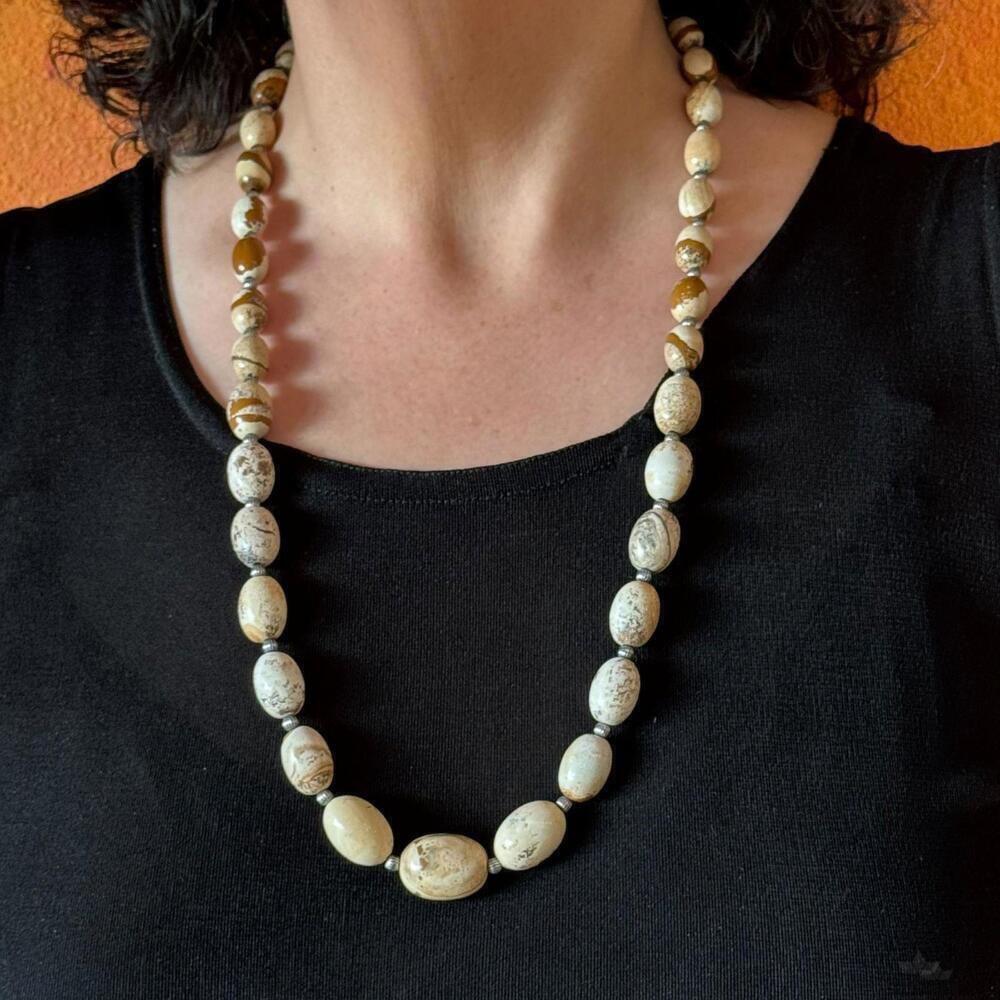Carolyn Pollack Sterling Egg Shape Picture Jasper Beaded Necklace For Women